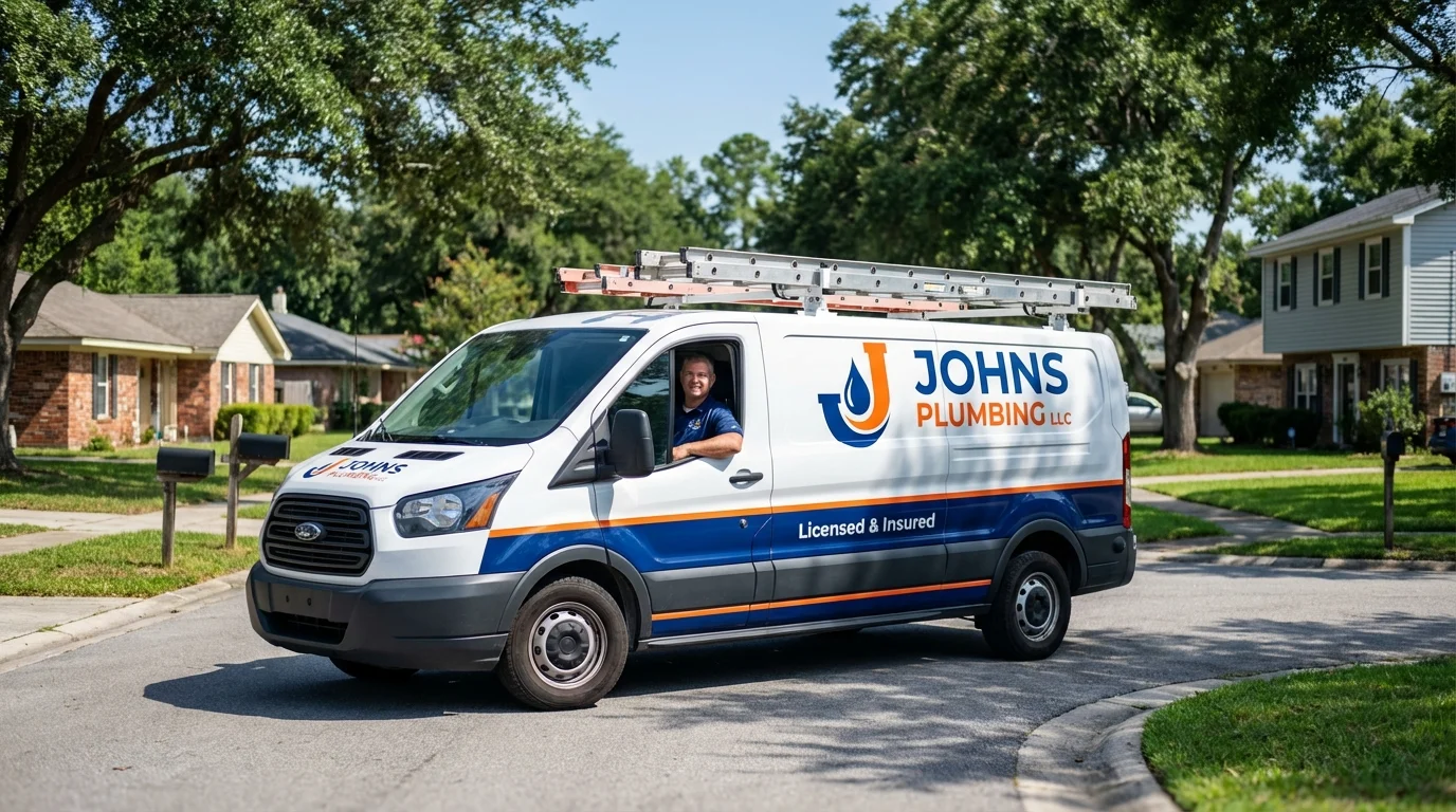 Johns Plumbing LLC service van in Schertz, TX