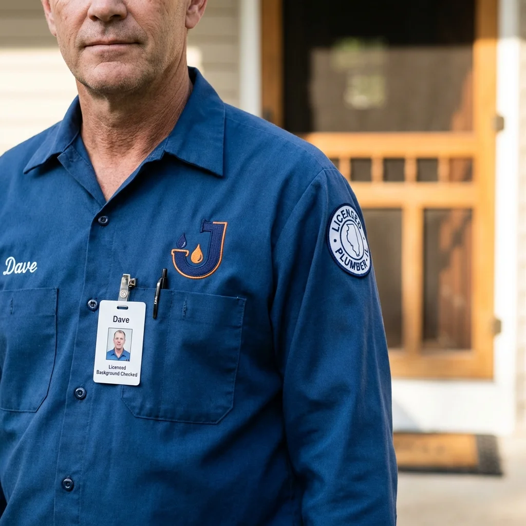 Licensed plumber showing ID badge in Schertz, TX